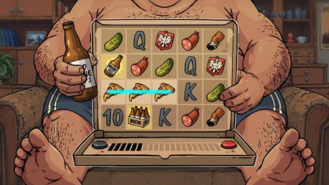 Illustrated character holding a slot machine