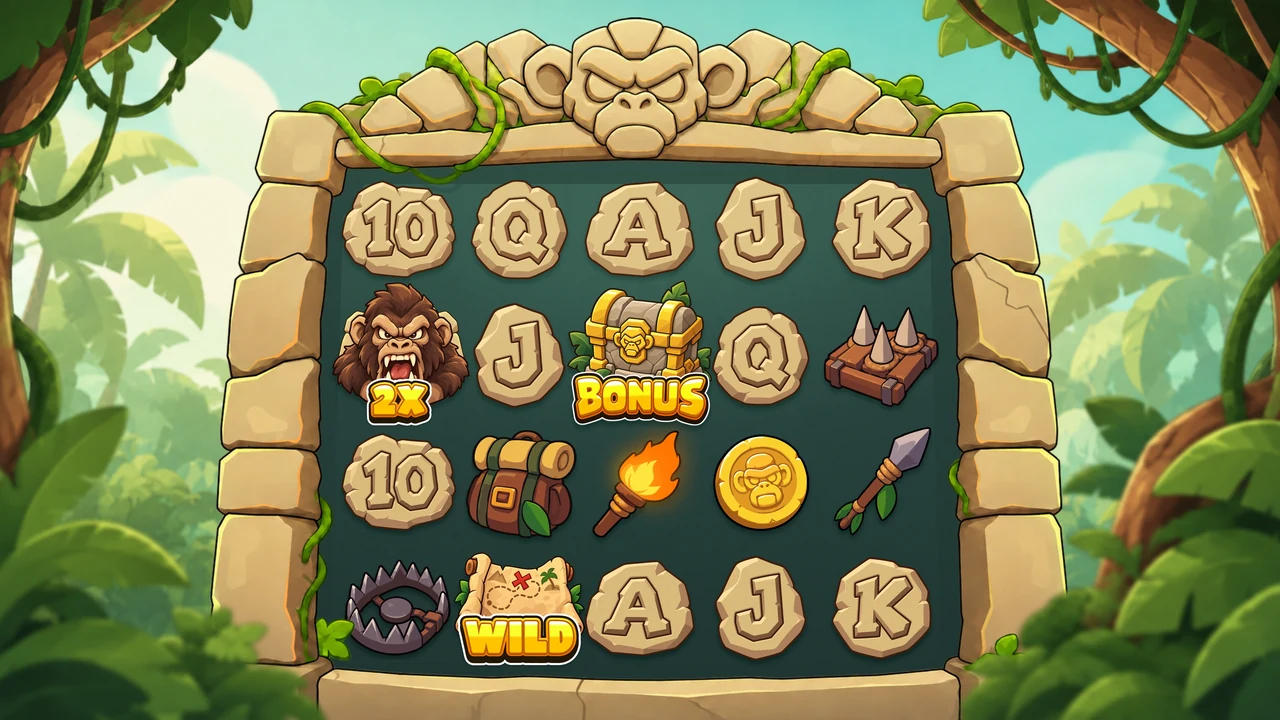 Tropical jungle slot game with carved stone symbols